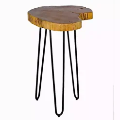 Round Natural Live Edge Hairpin Legs Accent Table