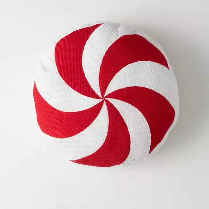 Round Peppermint Candy Christmas Pillow