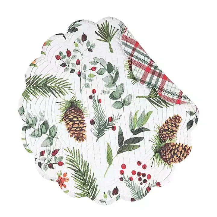 Round Pinecone and Plaid Placemats, Set of 6