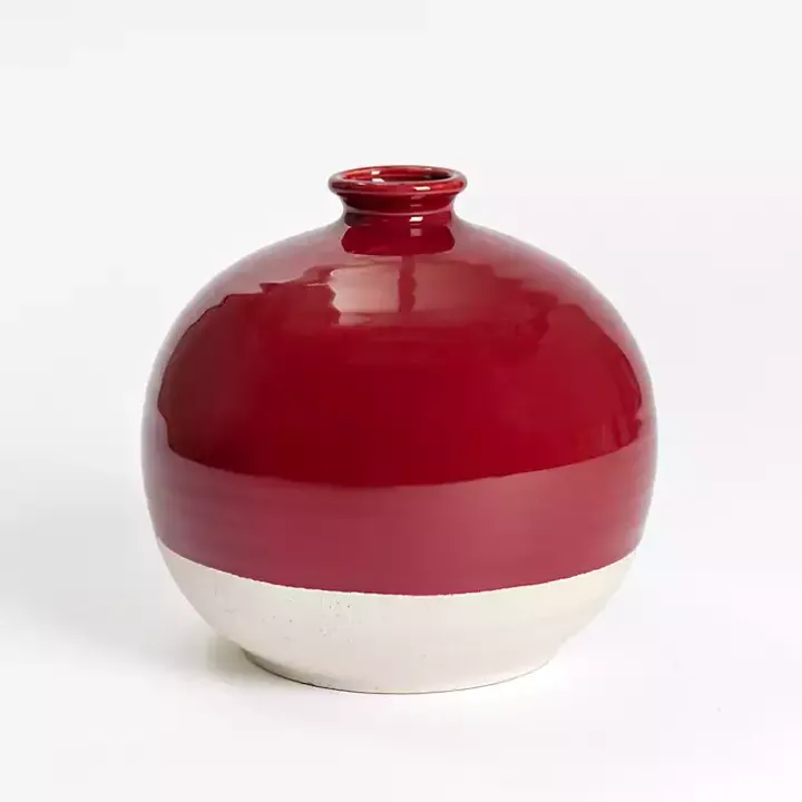 Round Satin Cranberry Stoneware Vase, 11 in.