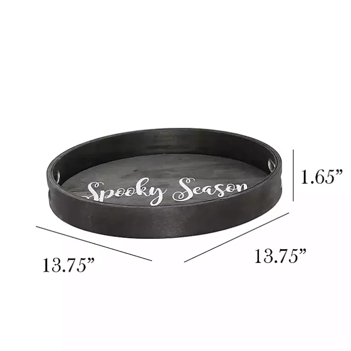 Round Spooky Season Black Wood Tray