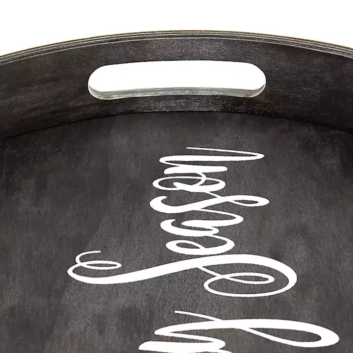 Round Spooky Season Black Wood Tray