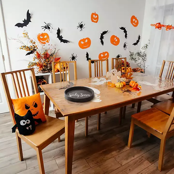 Round Spooky Season Black Wood Tray