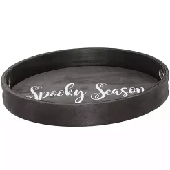Round Spooky Season Black Wood Tray
