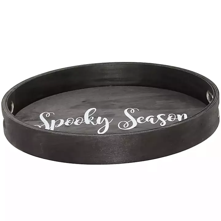 Round Spooky Season Black Wood Tray