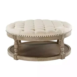 Round Tan Cepheus Tufted Ottoman