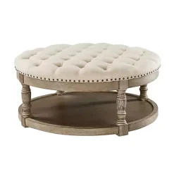 Round Tan Cepheus Tufted Ottoman