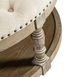 Round Tan Cepheus Tufted Ottoman