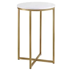 Round White Marble and Gold Accent Table