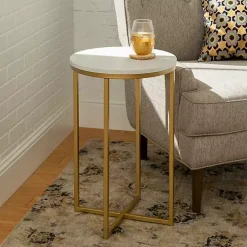 Round White Marble and Gold Accent Table