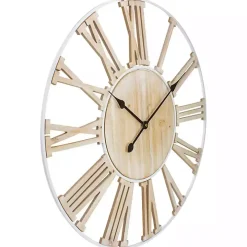 Round White Metal and Wood Wall Clock