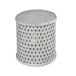 Round White Wood Lattice Accent Table