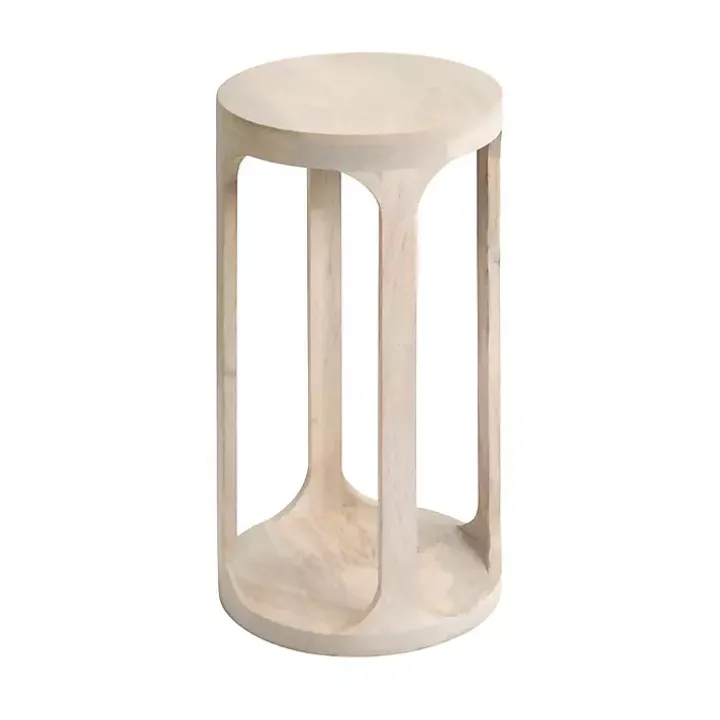 Round Whitewashed Wood Dani Accent Table