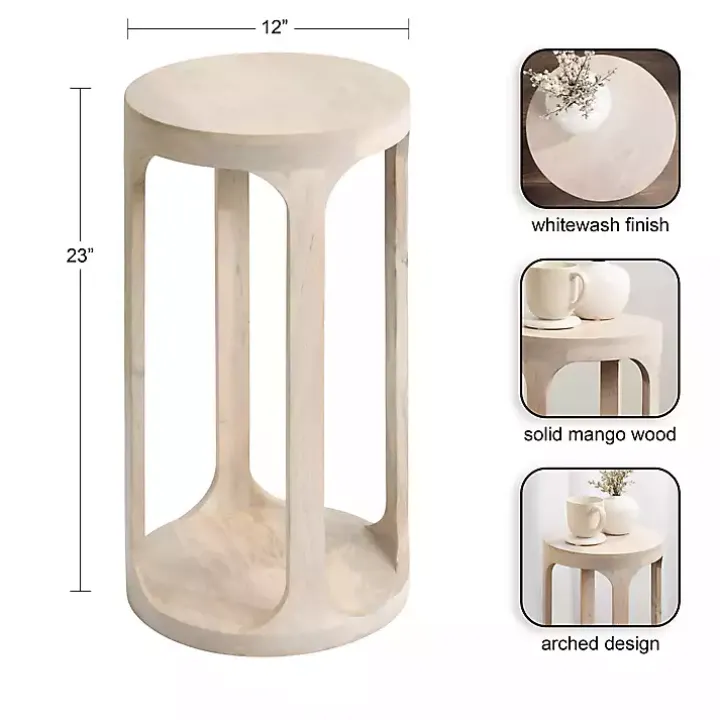 Round Whitewashed Wood Dani Accent Table