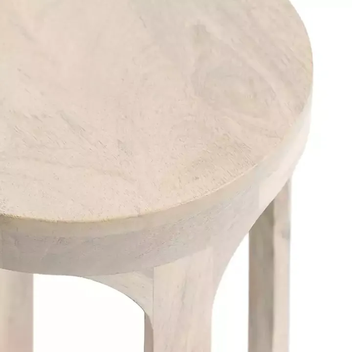 Round Whitewashed Wood Dani Accent Table