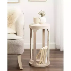Round Whitewashed Wood Dani Accent Table