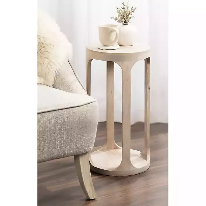 Round Whitewashed Wood Dani Accent Table