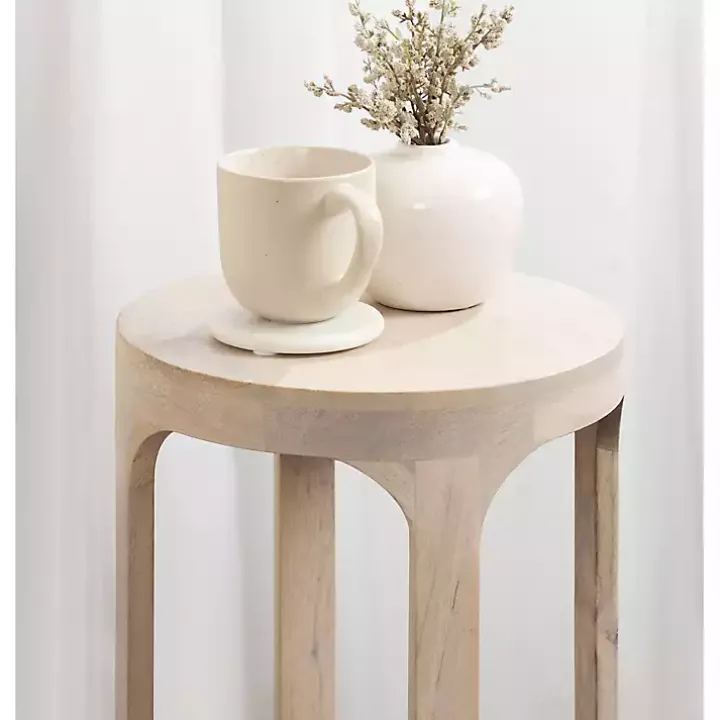 Round Whitewashed Wood Dani Accent Table