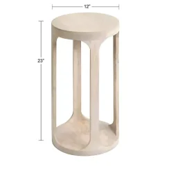 Round Whitewashed Wood Dani Accent Table