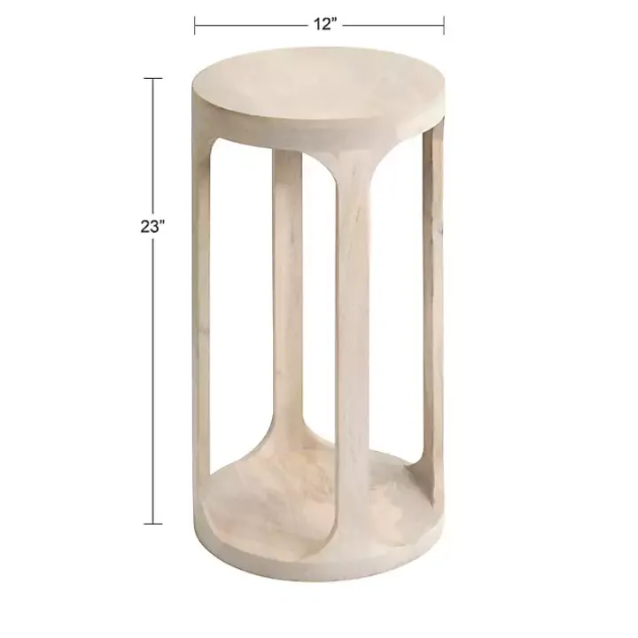 Round Whitewashed Wood Dani Accent Table