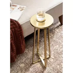 Round Zia Gold Metal Accent Table