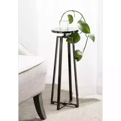 Round Zia Pewter Metal Accent Table