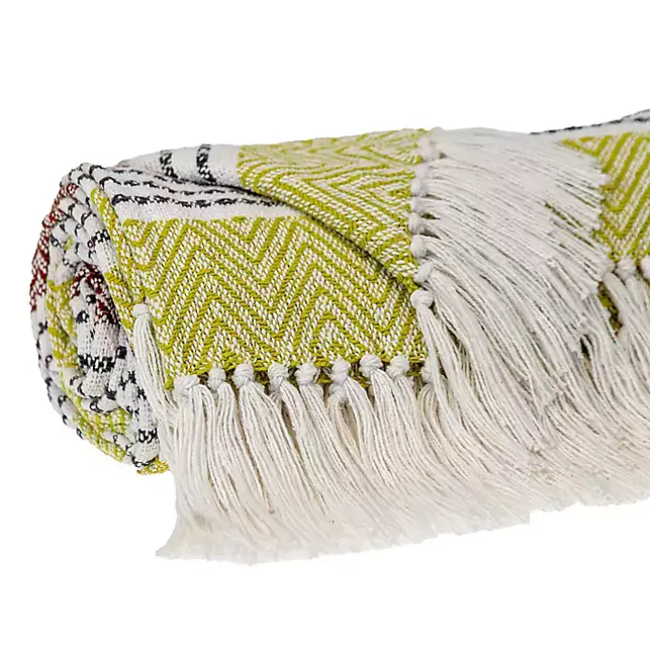 Rust and Neon Herringbone Multi Striped Throw