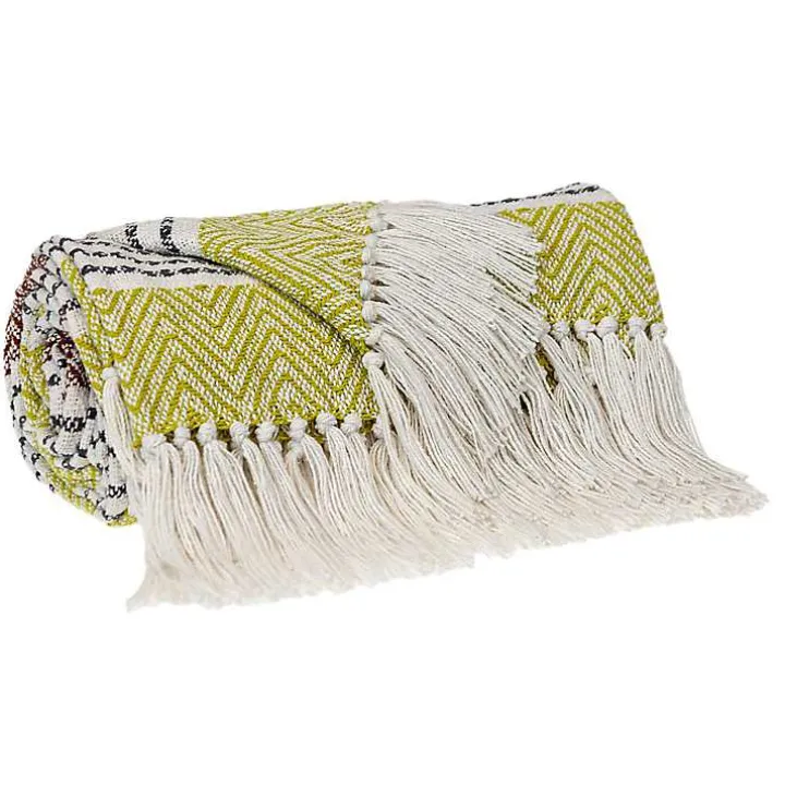 Rust and Neon Herringbone Multi Striped Throw