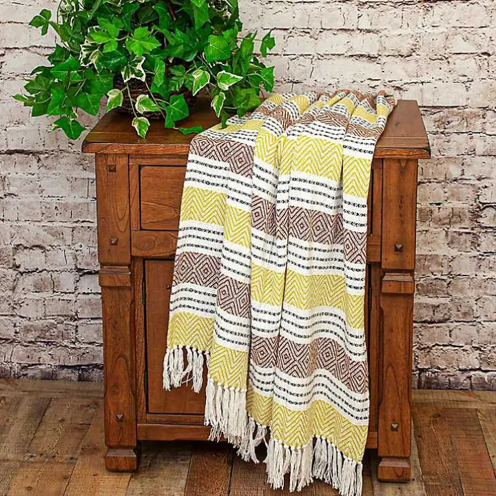 Rust and Neon Herringbone Multi Striped Throw