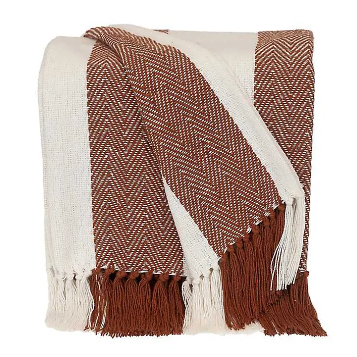 Rust Chalet Striped Fringe Throw