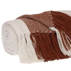 Rust Chalet Striped Fringe Throw