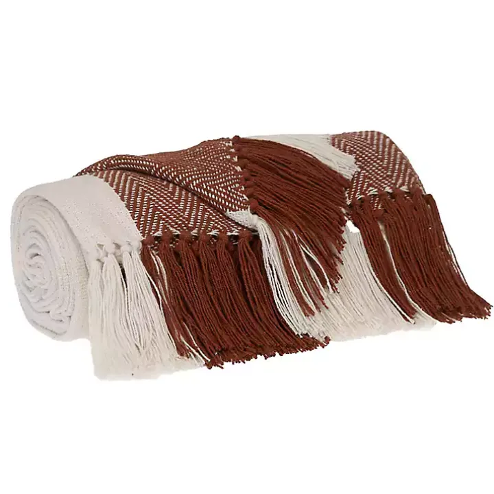 Rust Chalet Striped Fringe Throw