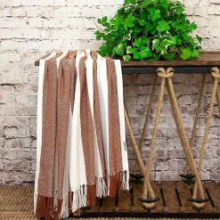 Rust Chalet Striped Fringe Throw