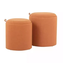 Rust Upholstered Ottomans with Tray Tops, Set of 2