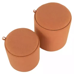 Rust Upholstered Ottomans with Tray Tops, Set of 2