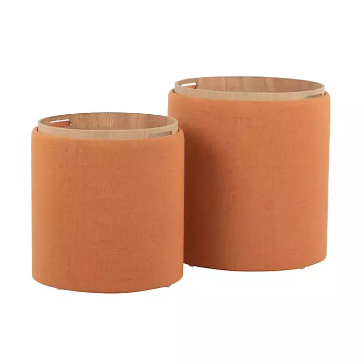 Rust Upholstered Ottomans with Tray Tops, Set of 2