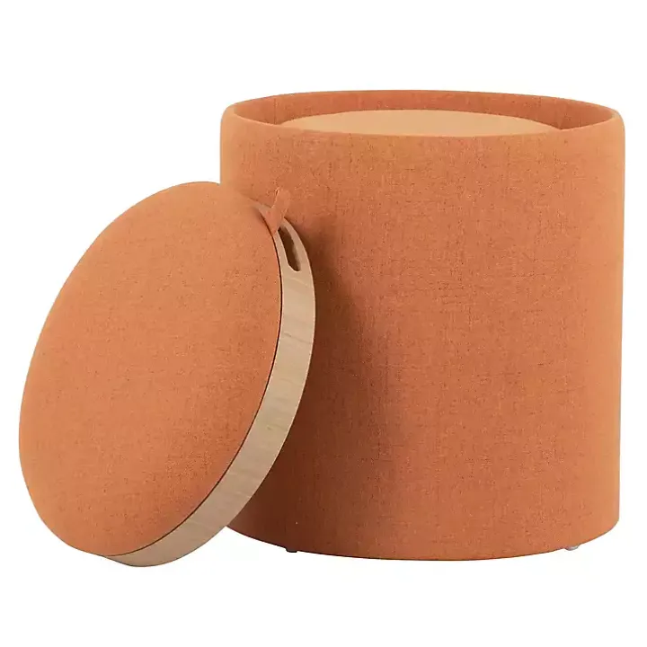 Rust Upholstered Ottomans with Tray Tops, Set of 2