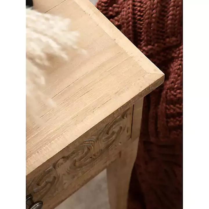 Rustic Brown Ornate Carved Wood Accent Table