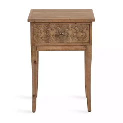 Rustic Brown Ornate Carved Wood Accent Table