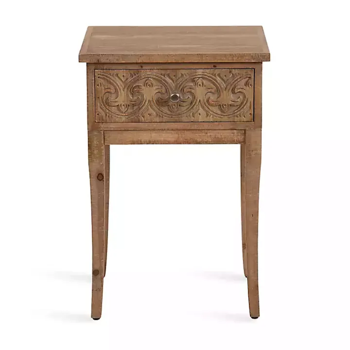 Rustic Brown Ornate Carved Wood Accent Table