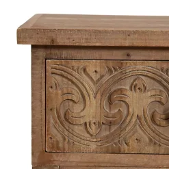Rustic Brown Ornate Carved Wood Accent Table