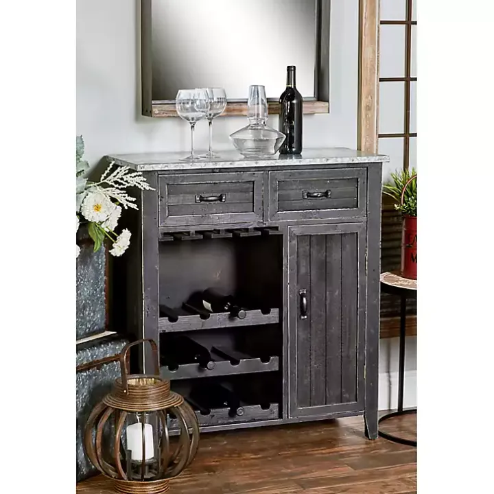 Rustic Galvanized Top Wine Cabinet
