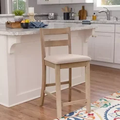 Rustic Graywash Wood Upholstered Counter Stool