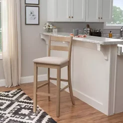 Rustic Graywash Wood Upholstered Bar Stool