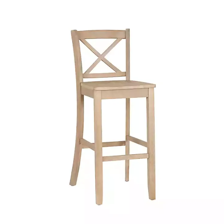 Rustic Graywash Wood X Back Bar Stool