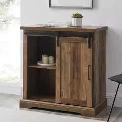 Rustic Oak Grooved Sliding Barn Door Cabinet