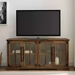 Rustic Oak Window 4-Door TV Stand