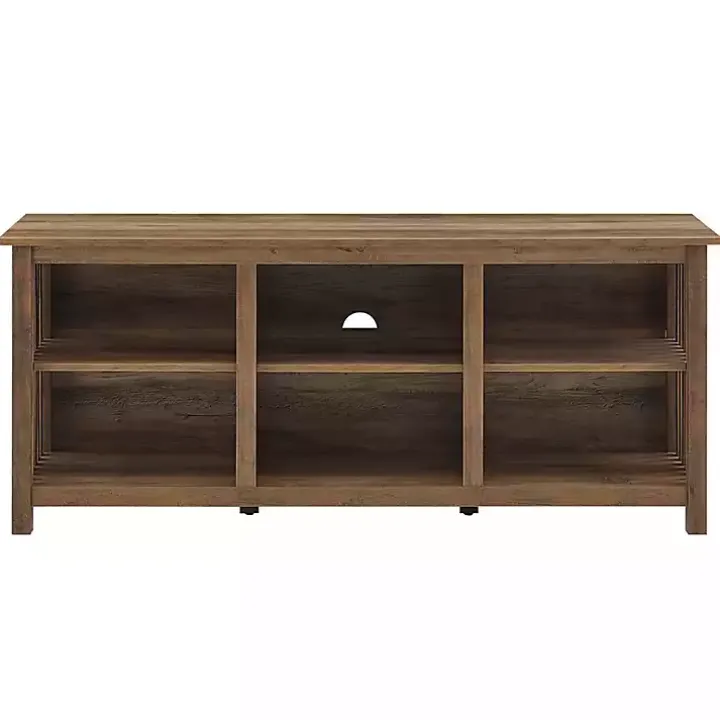 Rustic Oak Wood Slatted Sides Media Cabinet