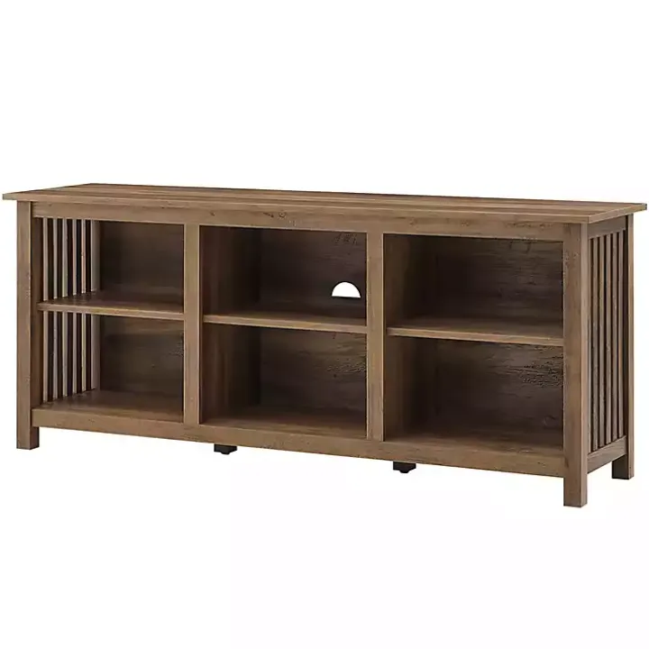 Rustic Oak Wood Slatted Sides Media Cabinet