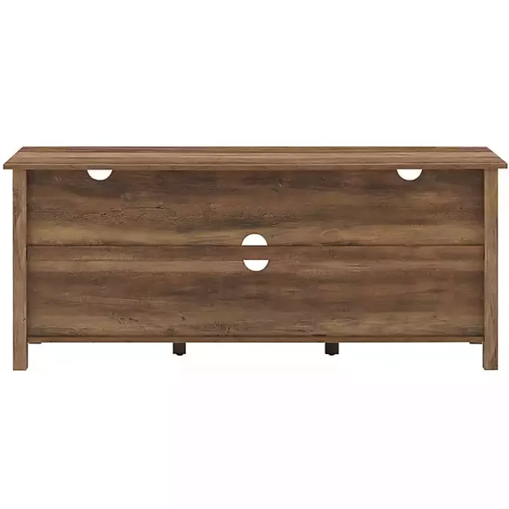 Rustic Oak Wood Slatted Sides Media Cabinet